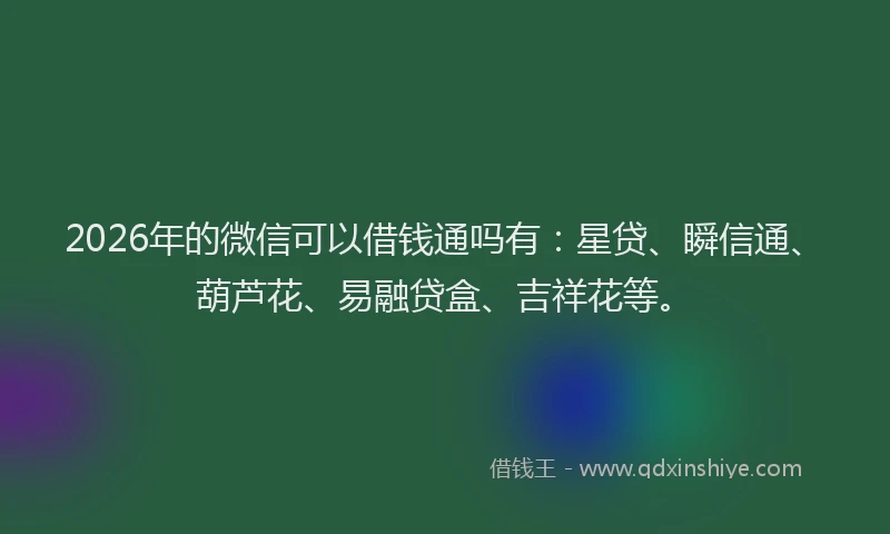 2026年的微信可以借钱通吗有:星贷、瞬信通、葫芦花、易融贷盒、吉祥花等。