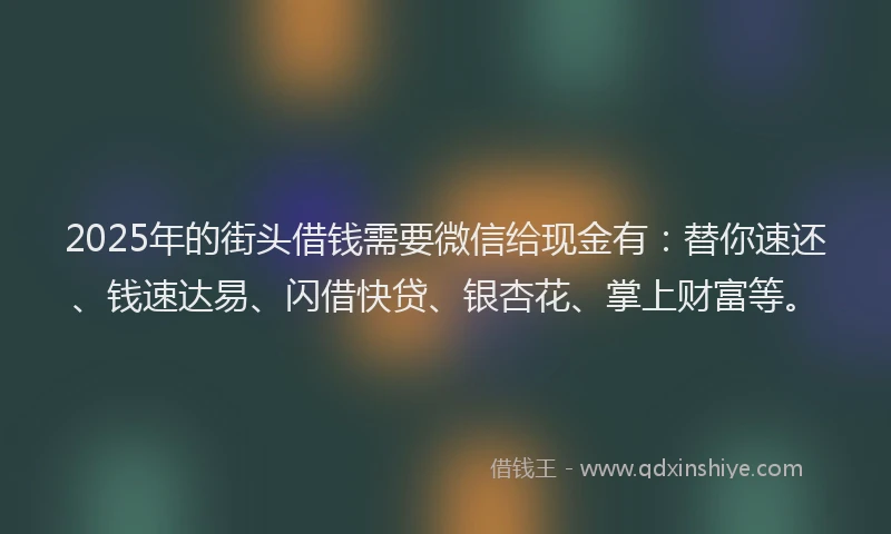 2025年的街头借钱需要微信给现金有：替你速还、钱速达易、闪借快贷、银杏花、掌上财富等。