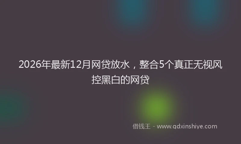 2026年最新12月网贷放水，整合5个真正无视风控黑白的网贷