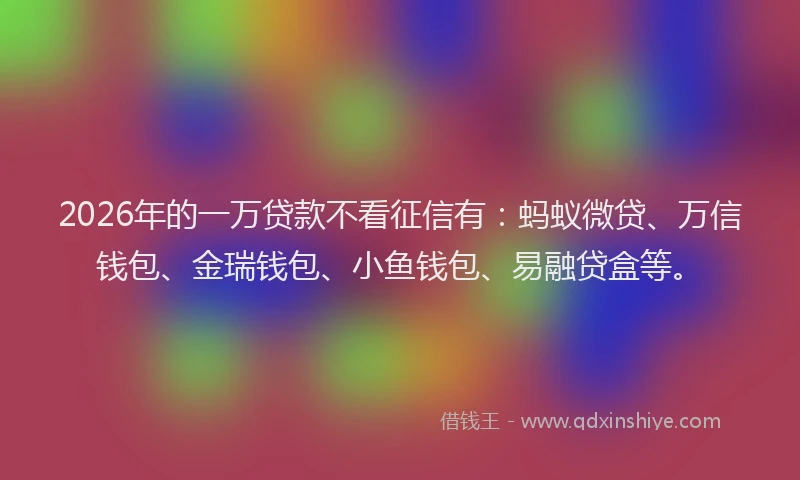 2026年的一万贷款不看征信有：蚂蚁微贷、万信钱包、金瑞钱包、小鱼钱包、易融贷盒等。