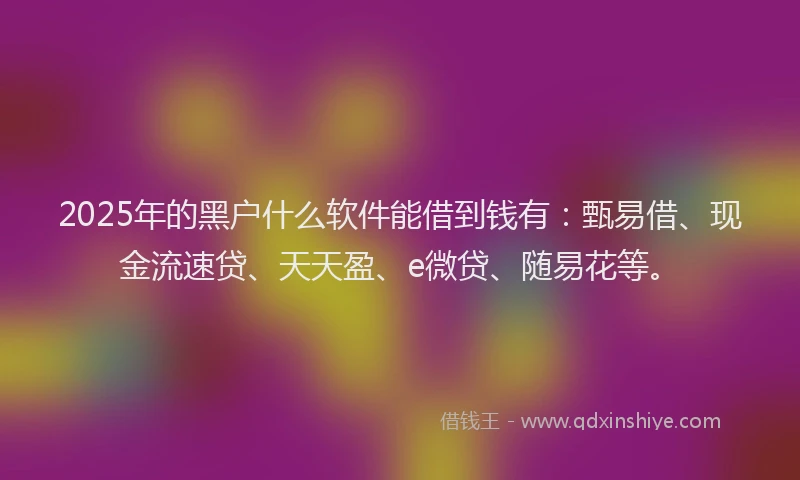 2025年的黑户什么软件能借到钱有：甄易借、现金流速贷、天天盈、e微贷、随易花等。