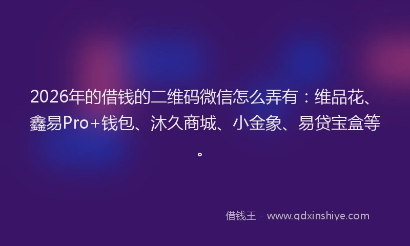 2026年的借钱的二维码微信怎么弄有：维品花、鑫易Pro+钱包、沐久商城、小金象、易贷宝盒等。