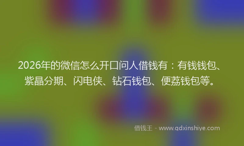 2026年的微信怎么开口问人借钱有:有钱钱包、紫晶分期、闪电侠、钻石钱包、便荔钱包等。