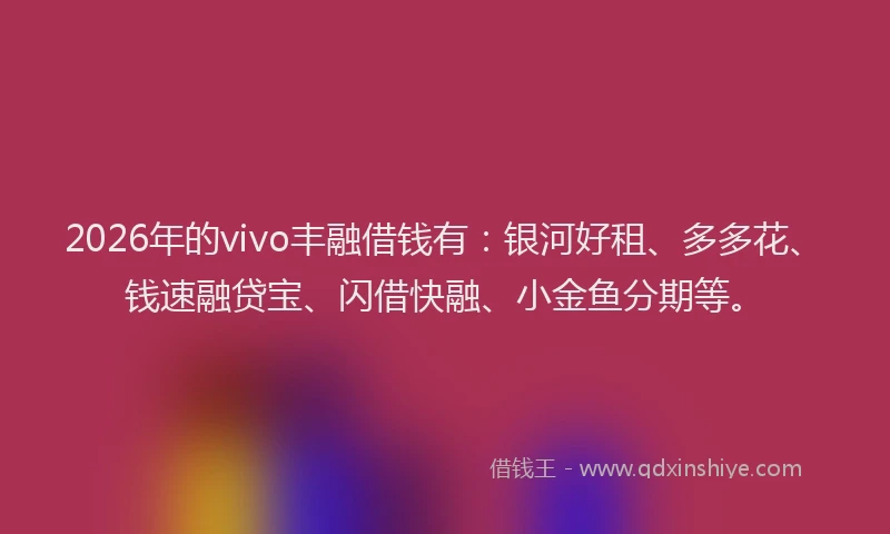 2026年的vivo丰融借钱有：银河好租、多多花、钱速融贷宝、闪借快融、小金鱼分期等。