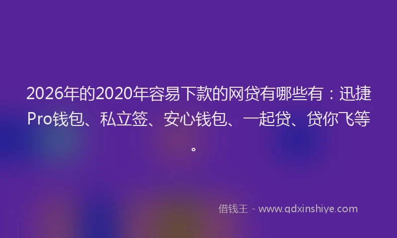 2026年的2020年容易下款的网贷有哪些有：迅捷Pro钱包、私立签、安心钱包、一起贷、贷你飞等。