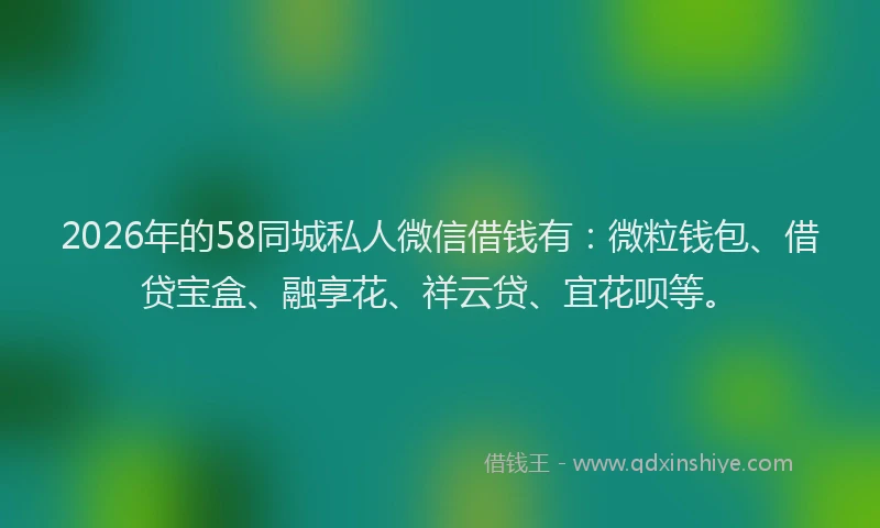 2026年的58同城私人微信借钱有:微粒钱包、借贷宝盒、融享花、祥云贷、宜花呗等。