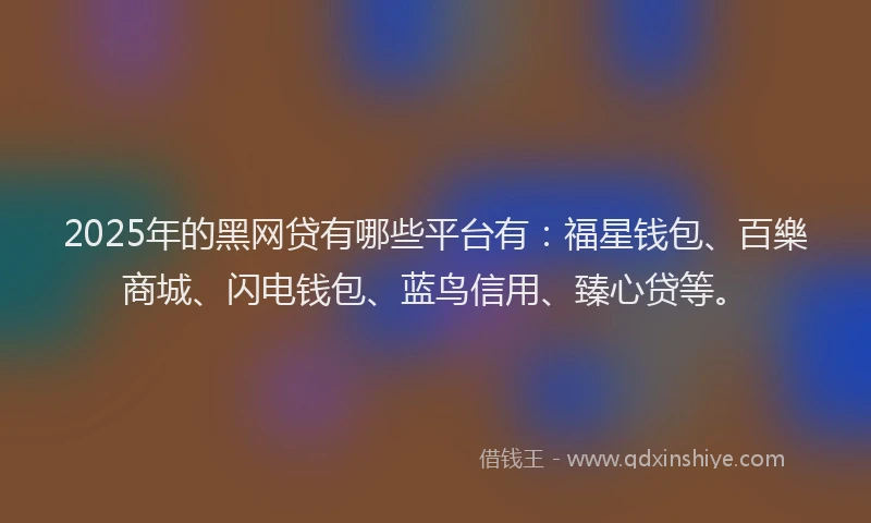 2025年的黑网贷有哪些平台有：福星钱包、百樂商城、闪电钱包、蓝鸟信用、臻心贷等。