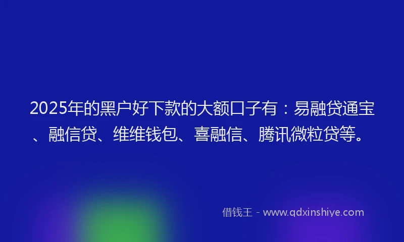 2025年的黑户好下款的大额口子有:易融贷通宝、融信贷、维维钱包、喜融信、腾讯微粒贷等。