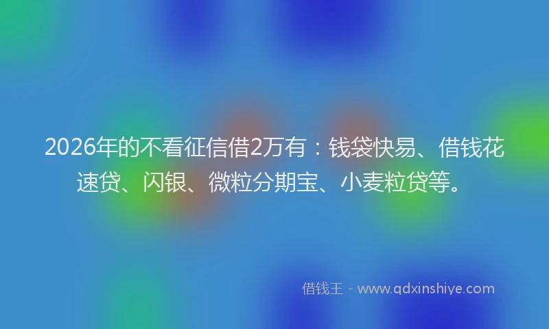 2026年的不看征信借2万有:钱袋快易、借钱花速贷、闪银、微粒分期宝、小麦粒贷等。