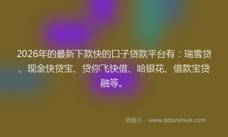 2026年的最新下款快的口子贷款平台有:瑞雪贷、现金快贷宝、贷你飞快借、哈银花、借款宝贷融等。