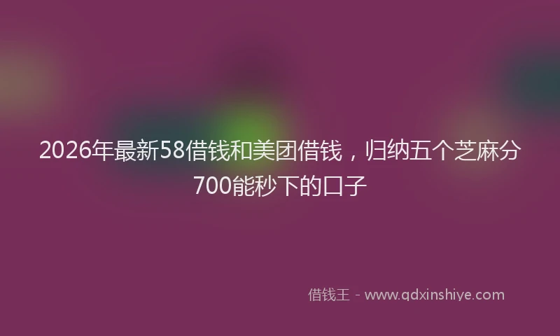 2026年最新58借钱和美团借钱，归纳五个芝麻分700能秒下的口子