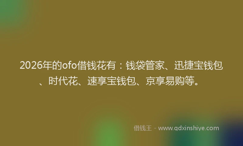 2026年的ofo借钱花有：钱袋管家、迅捷宝钱包、时代花、速享宝钱包、京享易购等。