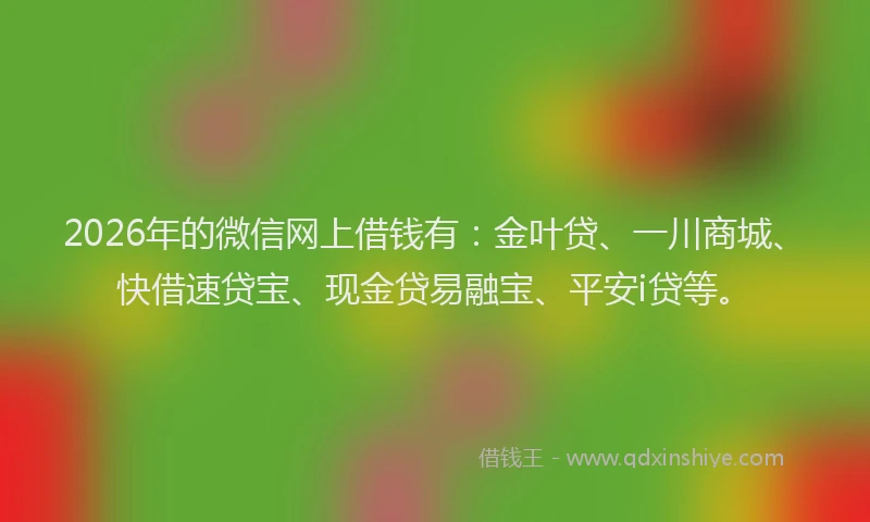2026年的微信网上借钱有：金叶贷、一川商城、快借速贷宝、现金贷易融宝、平安i贷等。