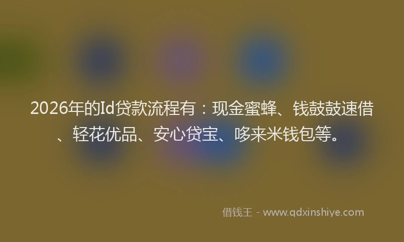 2026年的Id贷款流程有:现金蜜蜂、钱鼓鼓速借、轻花优品、安心贷宝、哆来米钱包等。