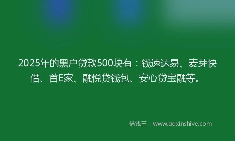 2025年的黑户贷款500块有：钱速达易、麦芽快借、首E家、融悦贷钱包、安心贷宝融等。