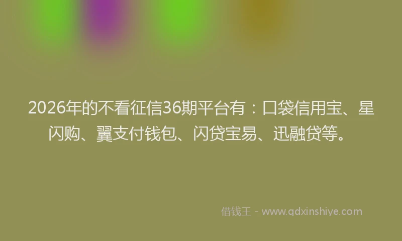 2026年的不看征信36期平台有:口袋信用宝、星闪购、翼支付钱包、闪贷宝易、迅融贷等。