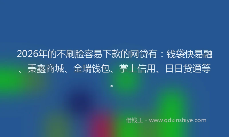 2026年的不刷脸容易下款的网贷有:钱袋快易融、秉鑫商城、金瑞钱包、掌上信用、日日贷通等。