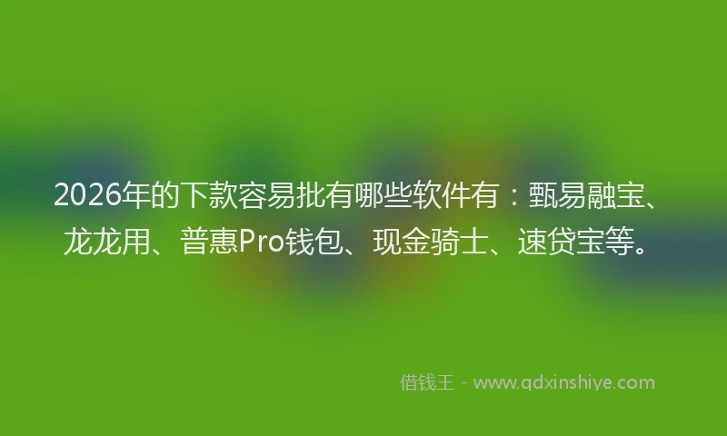 2026年的下款容易批有哪些软件有：甄易融宝、龙龙用、普惠Pro钱包、现金骑士、速贷宝等。