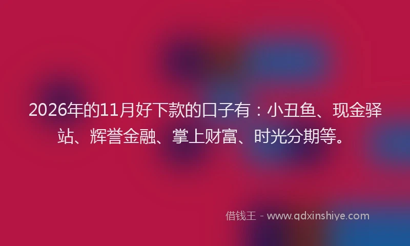2026年的11月好下款的口子有：小丑鱼、现金驿站、辉誉金融、掌上财富、时光分期等。