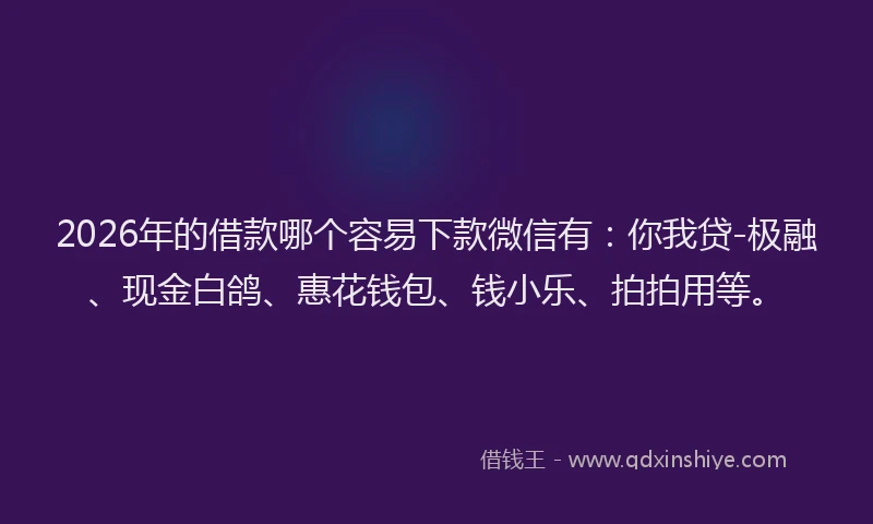 2026年的借款哪个容易下款微信有：你我贷-极融、现金白鸽、惠花钱包、钱小乐、拍拍用等。