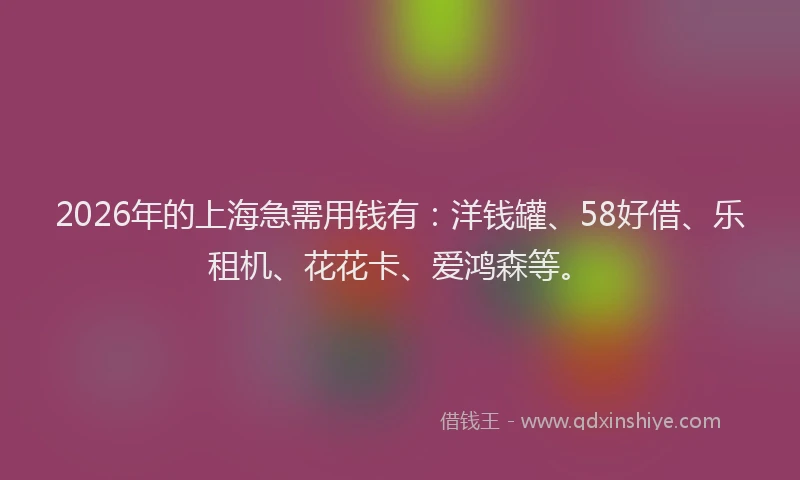 2026年的上海急需用钱有:洋钱罐、58好借、乐租机、花花卡、爱鸿森等。