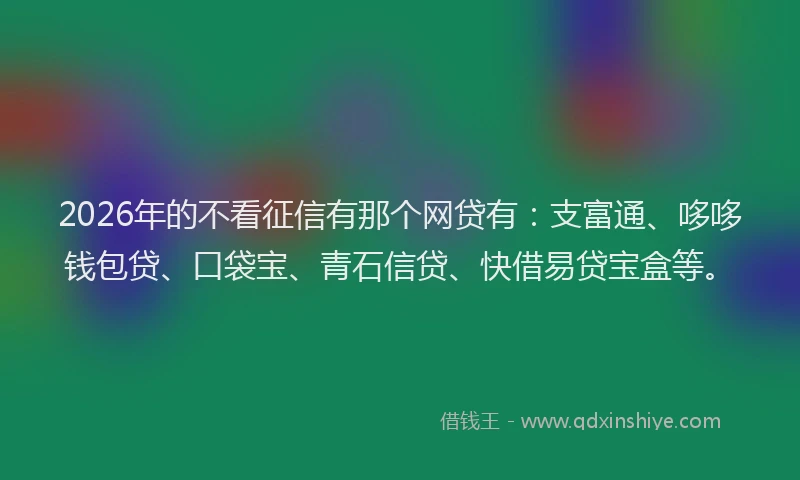 2026年的不看征信有那个网贷有:支富通、哆哆钱包贷、口袋宝、青石信贷、快借易贷宝盒等。
