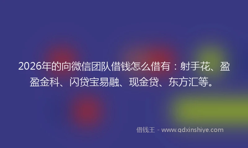2026年的向微信团队借钱怎么借有：射手花、盈盈金科、闪贷宝易融、现金贷、东方汇等。