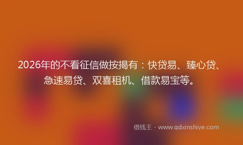 2026年的不看征信做按揭有:快贷易、臻心贷、急速易贷、双喜租机、借款易宝等。