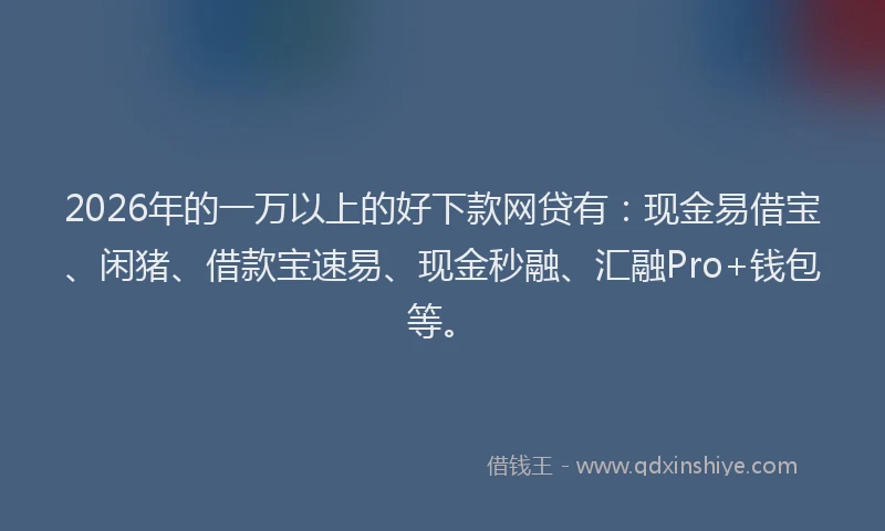 2026年的一万以上的好下款网贷有：现金易借宝、闲猪、借款宝速易、现金秒融、汇融Pro+钱包等。