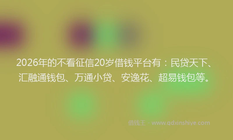2026年的不看征信20岁借钱平台有:民贷天下、汇融通钱包、万通小贷、安逸花、超易钱包等。