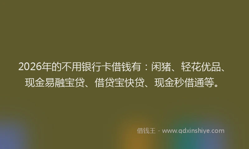 2026年的不用银行卡借钱有：闲猪、轻花优品、现金易融宝贷、借贷宝快贷、现金秒借通等。
