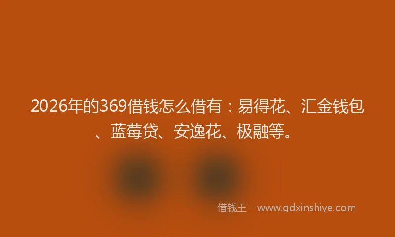 2026年的369借钱怎么借有：易得花、汇金钱包、蓝莓贷、安逸花、极融等。