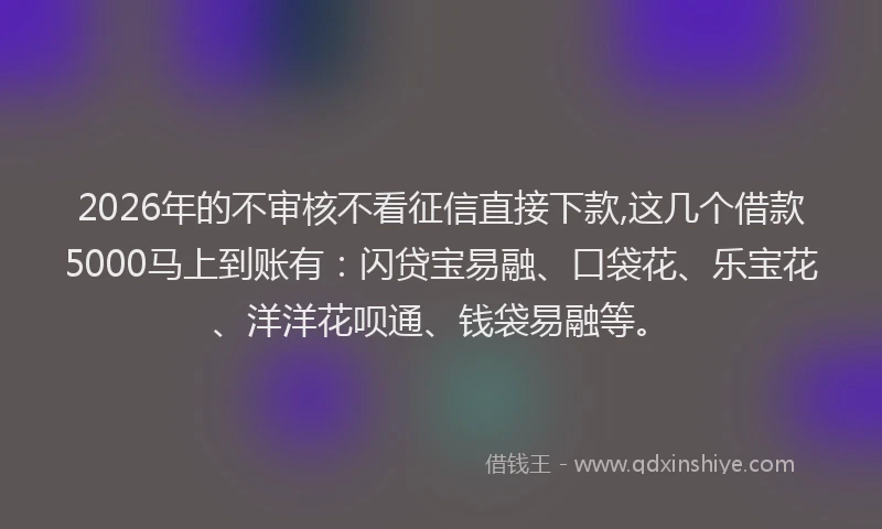 2026年的不审核不看征信直接下款,这几个借款5000马上到账有：闪贷宝易融、口袋花、乐宝花、洋洋花呗通、钱袋易融等。