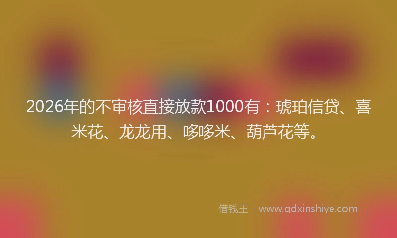 2026年的不审核直接放款1000有:琥珀信贷、喜米花、龙龙用、哆哆米、葫芦花等。