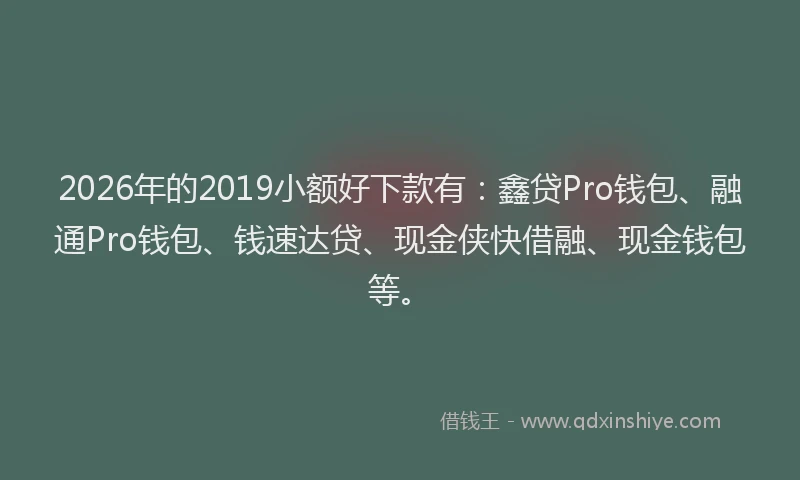 2026年的2019小额好下款有：鑫贷Pro钱包、融通Pro钱包、钱速达贷、现金侠快借融、现金钱包等。