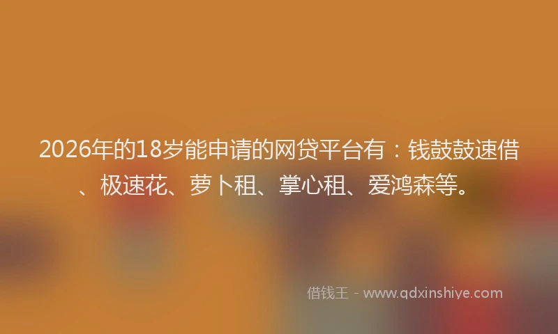 2026年的18岁能申请的网贷平台有：钱鼓鼓速借、极速花、萝卜租、掌心租、爱鸿森等。