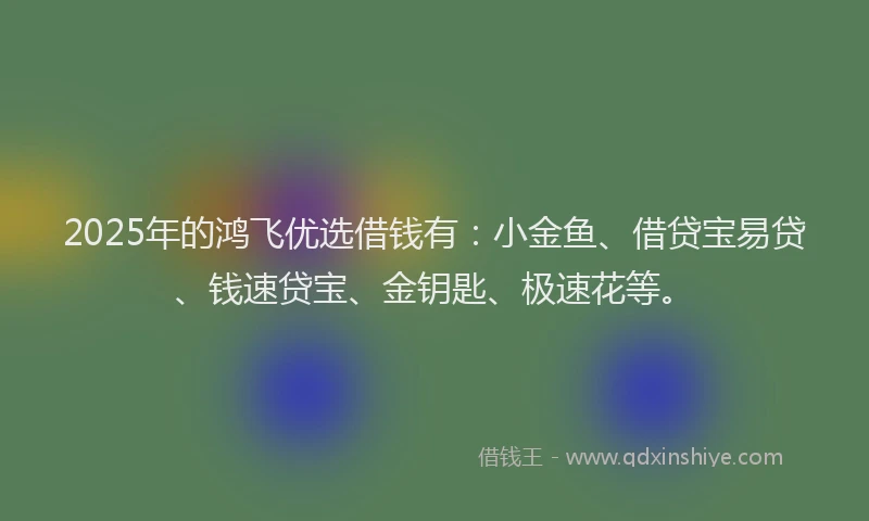2025年的鸿飞优选借钱有:小金鱼、借贷宝易贷、钱速贷宝、金钥匙、极速花等。