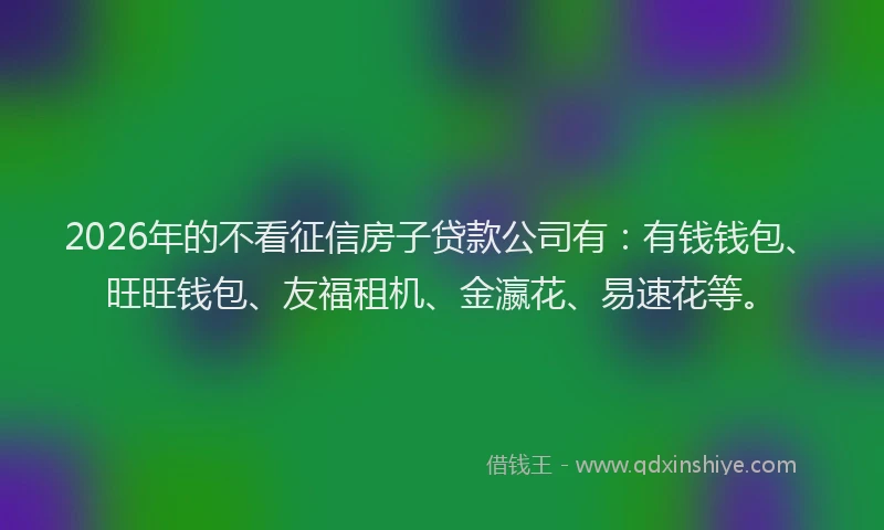 2026年的不看征信房子贷款公司有:有钱钱包、旺旺钱包、友福租机、金瀛花、易速花等。