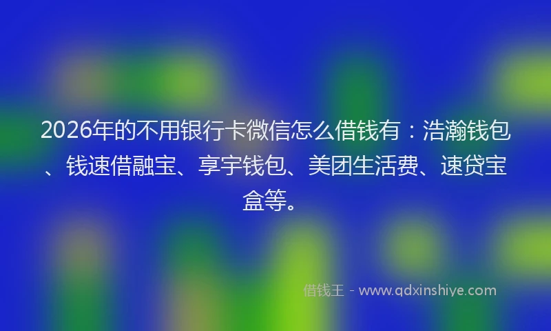 2026年的不用银行卡微信怎么借钱有：浩瀚钱包、钱速借融宝、享宇钱包、美团生活费、速贷宝盒等。