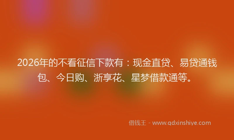 2026年的不看征信下款有:现金直贷、易贷通钱包、今日购、浙享花、星梦借款通等。