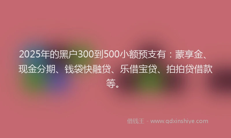2025年的黑户300到500小额预支有：蒙享金、现金分期、钱袋快融贷、乐借宝贷、拍拍贷借款等。