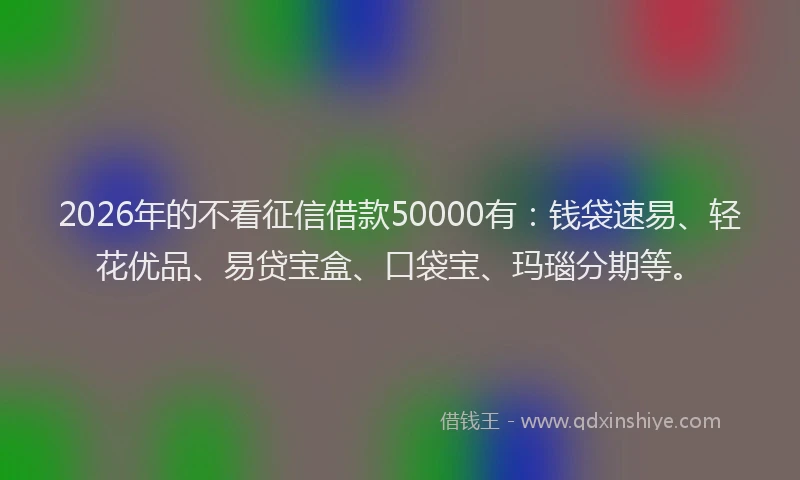 2026年的不看征信借款50000有:钱袋速易、轻花优品、易贷宝盒、口袋宝、玛瑙分期等。