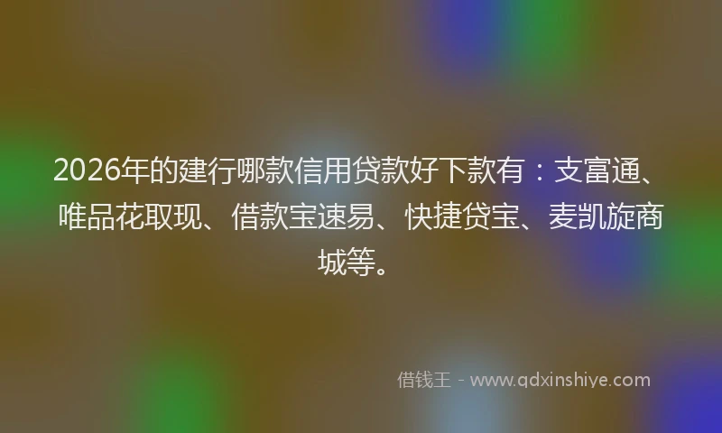 2026年的建行哪款信用贷款好下款有：支富通、唯品花取现、借款宝速易、快捷贷宝、麦凯旋商城等。