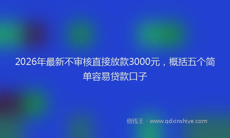 2026年最新不审核直接放款3000元,概括五个简单容易贷款口子