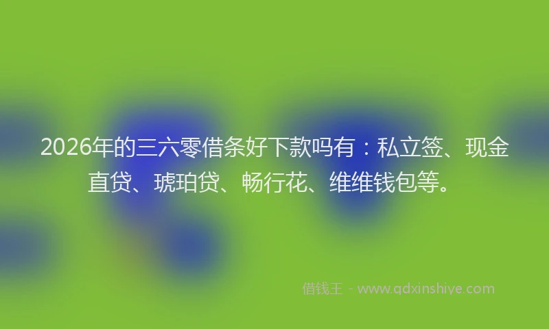 2026年的三六零借条好下款吗有：私立签、现金直贷、琥珀贷、畅行花、维维钱包等。