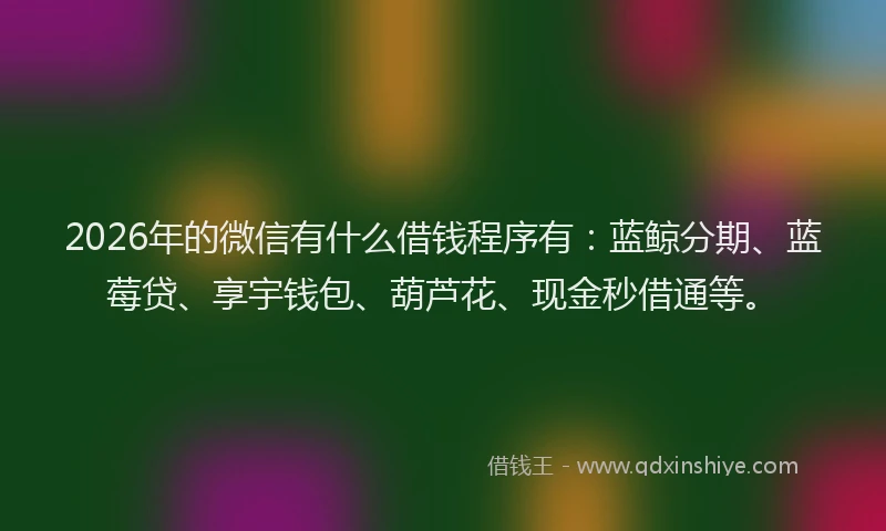 2026年的微信有什么借钱程序有:蓝鲸分期、蓝莓贷、享宇钱包、葫芦花、现金秒借通等。