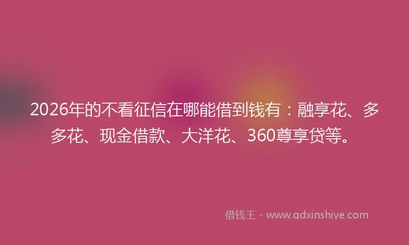2026年的不看征信在哪能借到钱有：融享花、多多花、现金借款、大洋花、360尊享贷等。