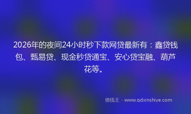 2026年的夜间24小时秒下款网贷最新有：鑫贷钱包、甄易贷、现金秒贷通宝、安心贷宝融、葫芦花等。