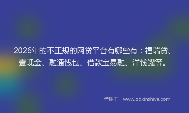 2026年的不正规的网贷平台有哪些有:福瑞贷、壹现金、融通钱包、借款宝易融、洋钱罐等。