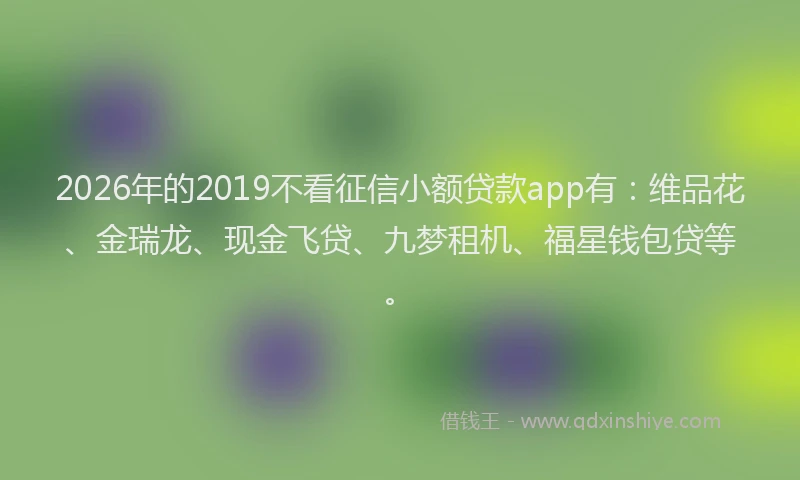 2026年的2019不看征信小额贷款app有：维品花、金瑞龙、现金飞贷、九梦租机、福星钱包贷等。